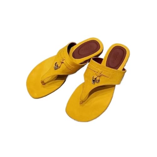 Sandals, Women's Square Head Tassel Flip Flops - Low Heeled Sandal Slippers for Outdoor Shower Shoes(Yellow,7.5)