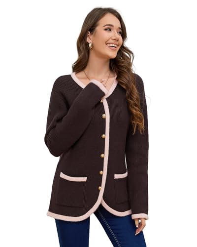 Image of Women's Knit Cardigan Sweaters Casual Long Sleeve Open Front Button Down Coat Trendy Winter Outerwear with Pockets,Loose Fit
