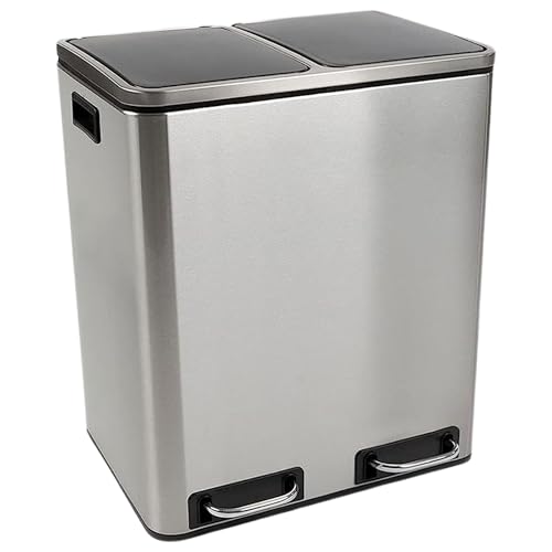 Felix rubbish bin stainless steel waste bin with pedal, waste separation system for kitchen and office (30L, 60L), silver