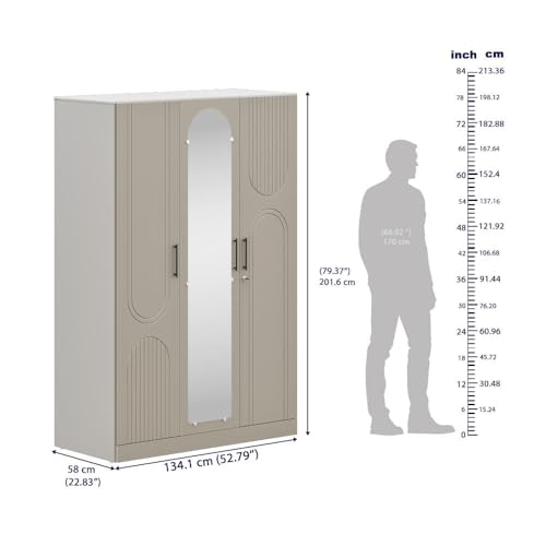Image of Wakefit Wardrobe for Bedroom | 3 Yr Warranty | Cupboard for Bedroom, Almirah, Wooden Wardrobe, Comes with LED light, Storage Drawer, Mirror & Hanger, Density:680-750kg /m, Free Installation(Tyrian-CB)