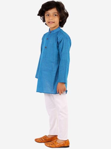 Image of superminis Baby Boys Traditional Ethnic Wear Handloom Cotton Solid Pattern Kurta With Pyjama Set