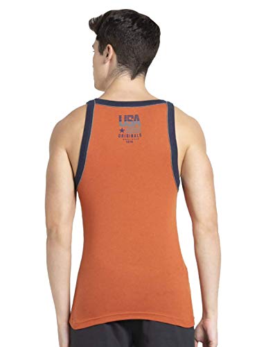 Image of Jockey US54 Men's Super Combed Cotton Rib Square Neckline Gym Vest with Back Panel Graphic Print (Shoulder Starp Color May Vary)