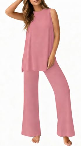 Image of PrinStory Womens Pajamas Sets 2 Piece Soft Pjs for Women Sleeveless Pajama Set Summer Loungewear with Pockets