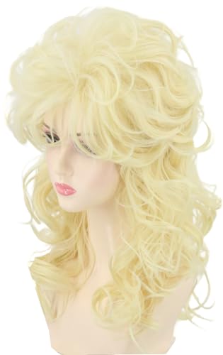 70s 80s Retro Fashion Singer Beehive Wig for Women, Blonde Long Curly Wig, Halloween Cosplay Costume Party Wig