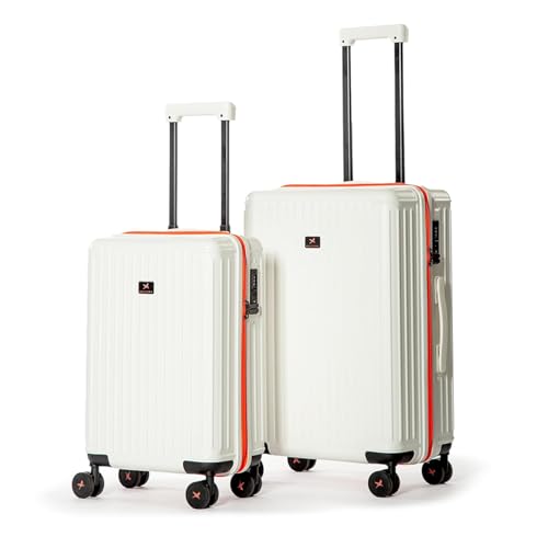 Hard Polycarbonate Luggage Trolley Bag | 8 Wheels 360° Double Spinner Suitcase with Coffee Holder & Mobile Stand | 5 Years Warranty - Arctic Snow, Set of 2 (Cabin+Medium) (54+64 cm)