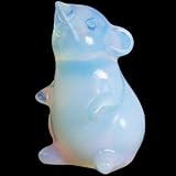 Ytbeoxk Handmade Opalite Crystal Mouse Figurine Quartz Mouse Sculpture Wealth Attracting Feng Shui Decor Mini Desk Ornament Meditation Crystal Animal Mouse Wealth Attracting.
