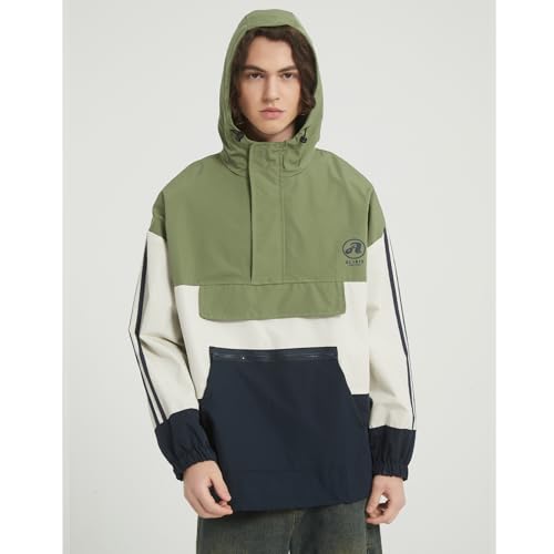 GURUNVANI Mens Color Blocked Anorak Jacket Half Zip Hooded Windbreaker Coat Unisex Outdoor Pullover Jacket4