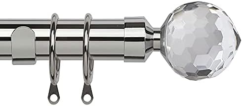 Linens Limited Glacier Crystal 25-28mm Extendable Metal Curtain Pole Set, Satin Silver, 120-210 Cm