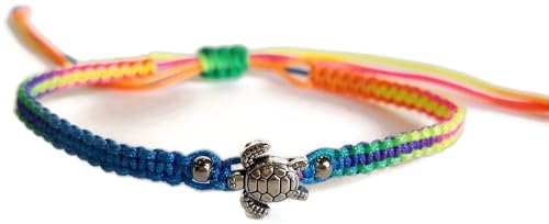 Image of Set of 2 Turtle Pendant Lucky Braided Bracelets Adjustable Fancy Color A-0048