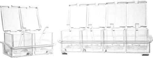 Impirilux Six Compartment Condiment & Spice Box Serving Set With Spoons - 2 & 4 Section Seasoning Storage Container Rack Combo Set With Removable Cruet Jars (5.75 Oz Capacity Each) #TOP7