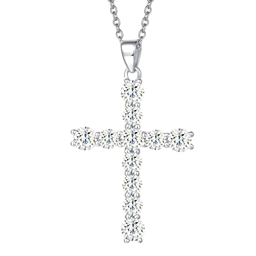 Collar con Colgante de Cruz para Mujer de Plata de Ley 925 con Circonita Cúbica - Longitud Cadena: 40 + 5 cm