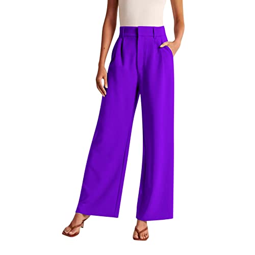 2025 - Pantalon ample pour femme - Pantalon habillé taille haute - Pantalon fluide pour femme, violet, S