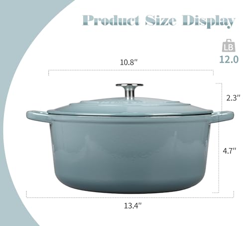 EDGING CASTING Enameled Dutch Ovens Cast Iron Dutch Oven Pot with Lid for Bread Baking, Cook, Dual Handle, 5.5 Quart, Seasalt by EDGING CASTING - Image 3
