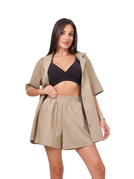 Women Two-Piece Oversized Button Down Shirt | Short Sleeve | Casual Summer Wear | Co-Ord Set | Cotton Set | Fancy Shorts Set-picture-27