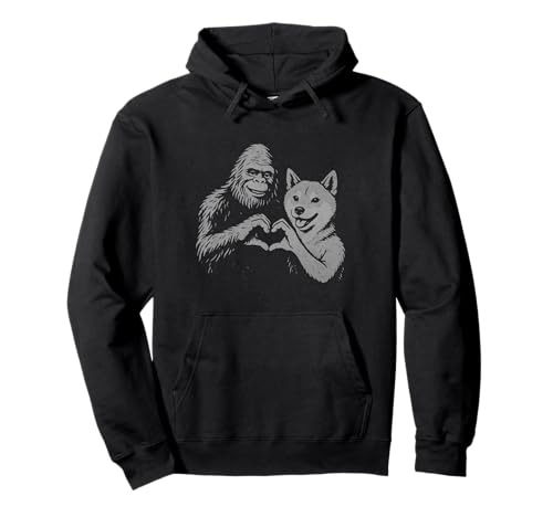 Shiba Inu Bigfoot Sasquatch Corazón Mano Signo Perro Amante Sudadera con Capucha
