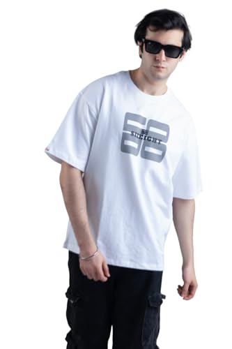 Image of SixEight White Noise Oversized White T-Shirt - 260GSM Heavyweight 100% French Terry Cotton - Dropped Shoulder Half Sleeve Unisex Streetwear Tee