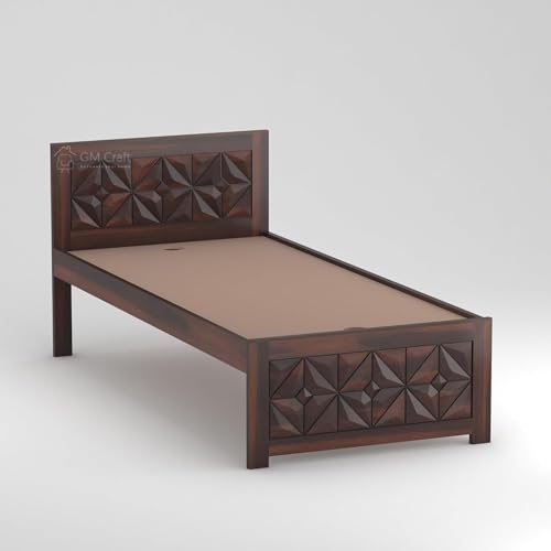 Image of Solid Sheesham Wood Bed 6.5X3 Single Bed Without Storage for Bedroom - Single Cot Wooden BedSingle Size for Living Room Guest Room - 12 Month Warranty (Asher Walnut)