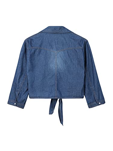Women's 3/4 Sleeve Front Tie Shirt Denim Shirt Crop Cardigan Jean Crop Top Chambray Knot Shirt2