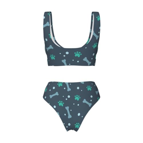 Bikini triangular para mujer con estampado de huesos traje baño pierna alta 6