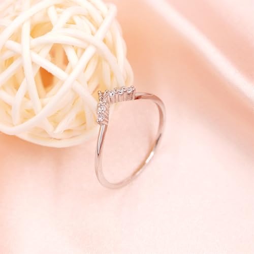 925 Sterling Silver Stackable V-Shape Ring - Elegant Protective Ring Wrap with Cubic Zirconia - Birthday Anniversary Engagement Wedding S925 Silver Jewelry for Women Bridal YA54682