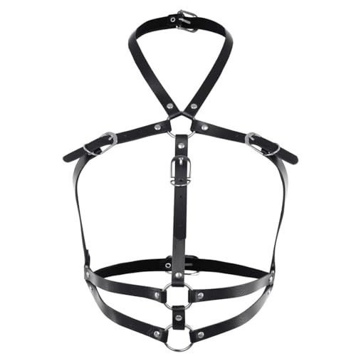 TNSRAY Cadena para el cuerpo punk, cadena para la cintura, cinturón de cuero negro, arnés para discoteca, cadena para el cuerpo, accesorios de joyería para mujeres y niñas, cadena para el pecho,collar