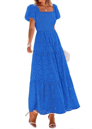 PRETTYGARDEN Womens Summer Eyelet Maxi Wedding Guest Dress,Blue,XXL