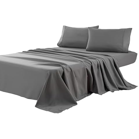 Kingnex Oversized King Flat Sheet 132x110 for Extra Wide King or California King Size Bed Durable Soft Double Brushed 1800 Microfiber Top Sheet Only Grey Cover