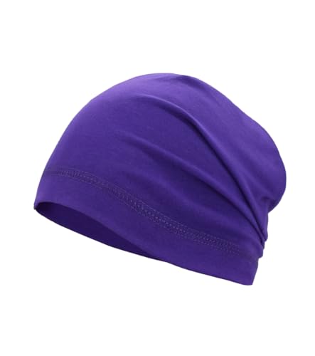 Lightweight Cotton Beanie Breathable Thin Sleep Hats Skull Caps for Running Cycling Hiking Fishing (Purple)