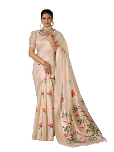 Image of SWORNOF Women's Pure Silk Saree With Blouse Piece