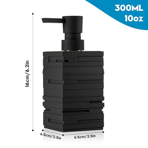 Image of YAUKPH Matte Black Teak Wood Hand Soap Dispenser 10 oz Square for Bathroom and Kitchen Countertops