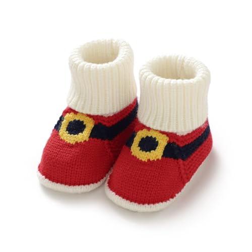 Hadetoto Baby Christmas Booties Newborn Girl Boy Cozy Sock Shoes Infant Toddler Warm Knit Booties (Red, Infant, 0 Months, Age Range, US Footwear Size System, 3 Months, Medium)