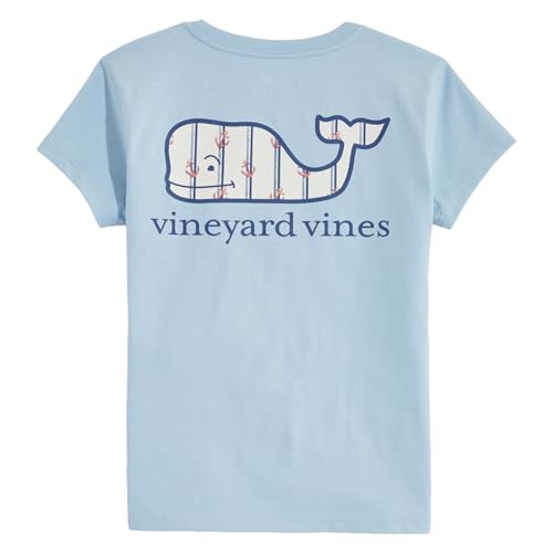 Image of vineyard vines Girls' Girls' Double Vine Stripe Anchors Whale Fill Short-Sleeve Pocket Tee