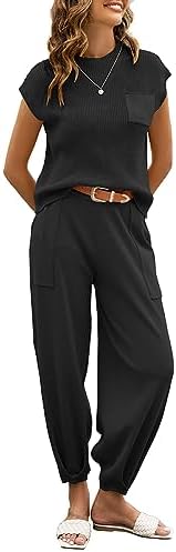 oten Women’s Casual 2 Piece Outfits Sweater Sets Knit Pullover Tops and High Waist Pants Tracksuit Lounge Sets