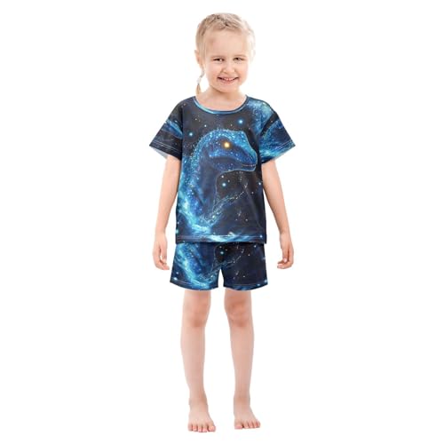 ALAZA Blue Starry Dragon Pajamas Set Short Sleeve Cotton Sleepwear Summer Pjs 2 Piece 5-14Y3
