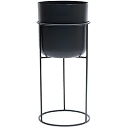 Macetero Metal Negro Grande Olly & Rose Maceta de metal negro mate con soporte para plantas negro, maceta grande de 50 cm para interiores con soporte, maceta decorativa grande