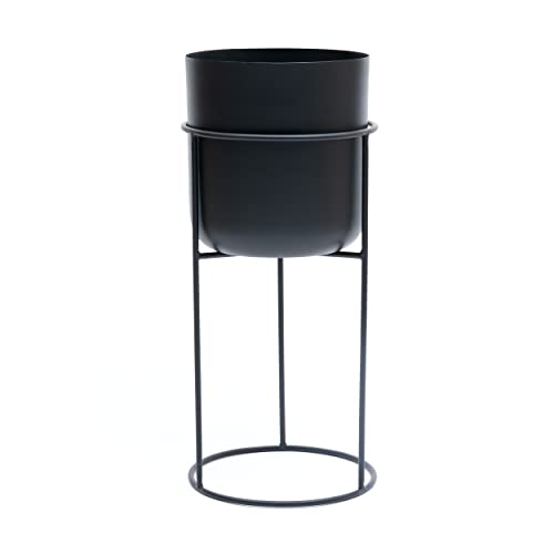 Olly & Rose Maceta de metal mate con soporte negro para plantas, maceta grande de 50 cm de alto para interiores con soporte, maceta decorativa grande (negro, altura de 50 cm)