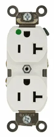 Leviton 20-Amp, 125 Volt, Extra Heavy Duty Duplex Receptacle, Straight Blade, Self Grounding, Illuminated, 8300-HLW, White
