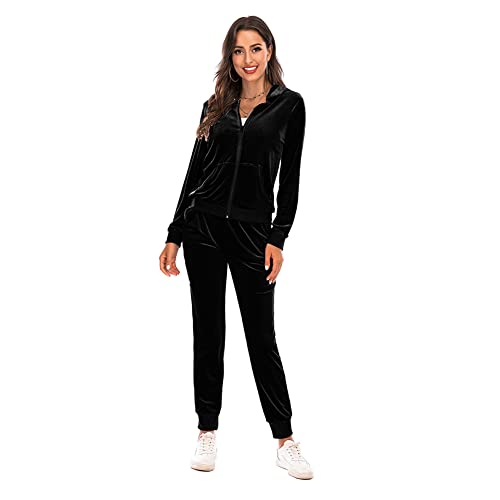 Ensemble loungewear femme velours deux pièces style athleisure avec sweat à capuche zippé
