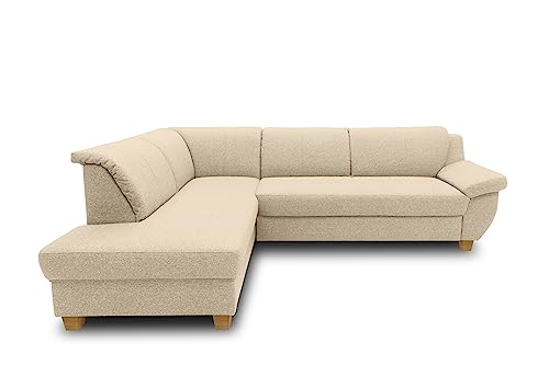 DOMO. Collection Ecksofa Panama, klassisches Ecksofa in L-Form, Eckcouch, Sofa Couch, Ecke mit Schlaffunktion 254 x 186 cm in beige