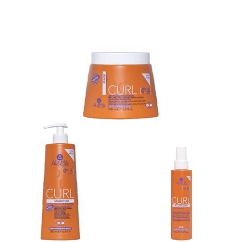 Alama Curl Maschera Disciplinante Capelli Ricci 500ml + Curl, Shampoo per Capelli Ricci e Mossi Definiti 500ml + Alama acqua ravviva ricci, 150 ml