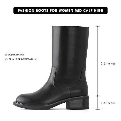 Shoe’N Tale Mid Calf Boots for Women Wide Calf Riding Boots Fit Chunky Block Heel design Fashion Round Toe comfatable low heel Slip on Style for Casual4