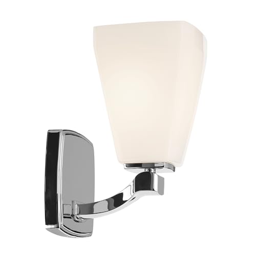Image of Kichler Marant 5 inch 1-Light Wall Sconce Bathroom Light Fixture with Opal Glass in Chrome for Powder Room, Hallway, Fireplace, Modern Vanity Lighting (5 inch W x 9.5 inch H), 55214CH