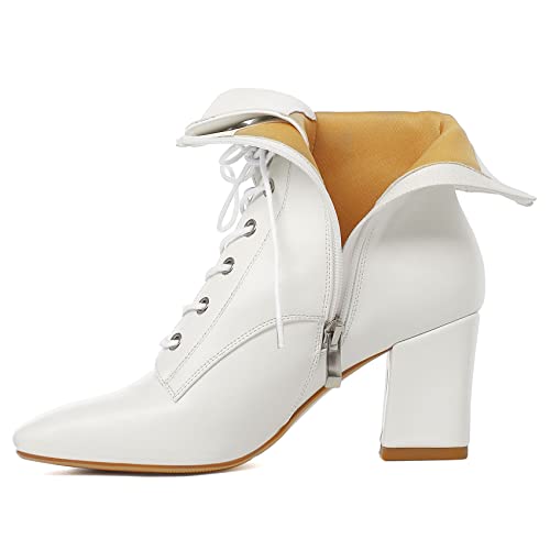 SEIFIN Women's Square Toe Chunky Heels Ankle Boots Block High Heeled Lace Up Short Booties Shoes2