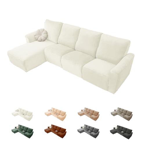 Funda de sofá reclinable chaise lounge de terciopelo elástica blanca 2