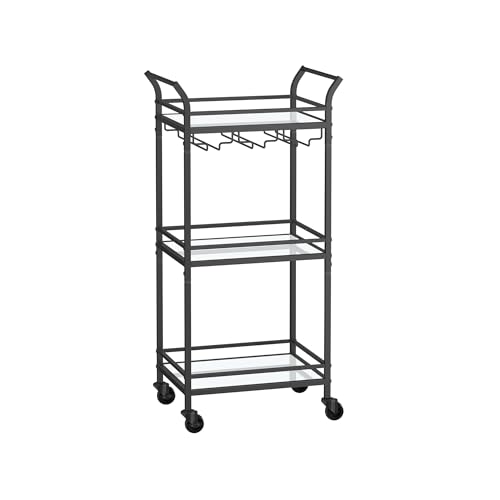 Image of VASAGLE Bar Cart, 3-Tier Shelf, Wine Holders, Glass Holders | Home Bar Serving Cart, 18.4 x 11.8 x 36.2 Inches, Small Spaces, Kitchen, Living Room, Black, BARIS Collection ULRC091B62