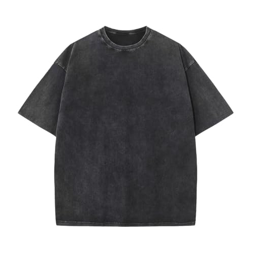 Image of Men's Oversized Cotton T-Shirts Loose Fit Vintage Washed Tee Unisex Short Sleeve Casual Shirts Tops