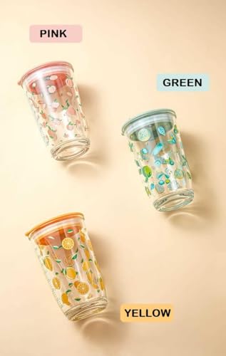 Image of Kamvy Printed Glass Milk Mug with Recipe Design (400ml) Pack of 1 | Transparent Drinking Glass for Coffee, Milk, Juice & Smoothies | Stylish Measuring Tumbler for Home & Kitchen (Pinky)