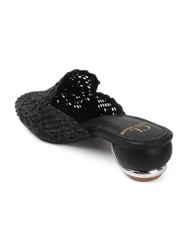 Image of Carlton London Women's Metallic Woven Slip-On Intricate Pattern Low Heel Sandal