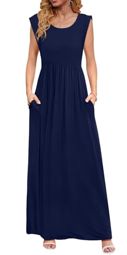 Image of DB MOON Womens 2026 Maxi Dresses Empire Waist Long Summer Dress Casual Cap Short Sleeve Sundress with Pockets