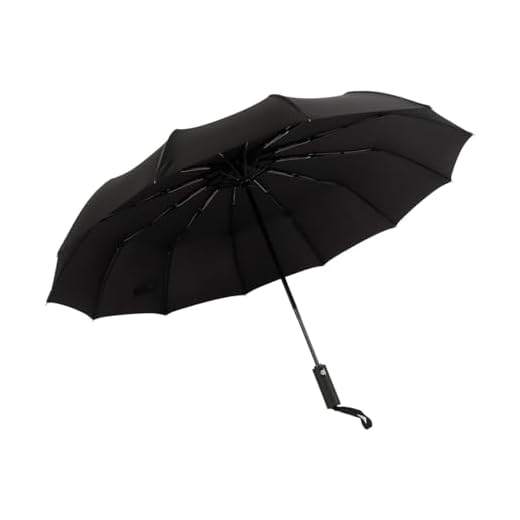 A2ZWORLD Paraguas de lluvia grande, paraguas plegable 3 pliegues, resistente al viento, apertura y cierre automático, 12 varillas reforzadas, diámetro 104 cm, secado rápido, Negro